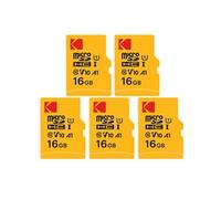 Pack de 5 KODAK Micro SDXC Premium de 16 Go : Vitesse et Fiabilité pour un Stockage Exceptionnel - Noir