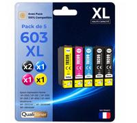 Pack de 5 Cartouches compatible pour Epson 603XL Noir et Couleurs Qualitoner