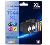 Pack de 5 Cartouches Compatible pour Epson T04A1 T04A2 T04A3 T04A4 Noir Couleur 12 000 Pages