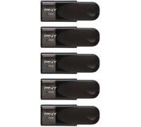 PNY Pack de 5 Clés USB 2.0 Attaché 4 avec Capuchon Coulissant, Noir, 5x16GB