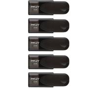 PNY Pack de 5 Clés USB 2.0 Attaché 4 avec Capuchon Coulissant, Noir, 5x32GB