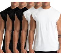 Pack de 5 Débardeurs de gym pour hommes - Débardeurs sans manches de training, t-shirts athlétiques, débardeurs musculaires pour entraînement et bodybuilding - Noir/Noir/Blanc/Blanc/Blanc 5P02-M