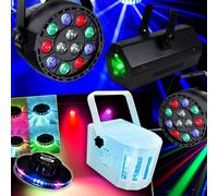 PACK DE 5 JEUX DE LUMIÈRES 2 PAR-MINI Ibiza + OVNI UFO 48 LEDS + 1 DERBY RGBW + 1 GOBO FLOWER