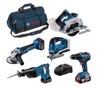 Pack de 5 outils 18 V (GSR55 + GKS57 + GWS10 + GST + GSA) + 3 batteries 4 Ah + chargeur + sac BOSCH 0615990N39