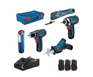 Pack de 5 outils BOSCH (GSR 12V-15 + GOP 12V-28 - GDR 12V-105 + GSA 12V-14 + GLI 12V-300)