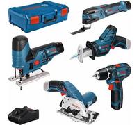 Pack de 5 outils sans-fil (GST + GOP + GSA + GSR + GKS) + 3 batteries 3Ah + chargeur + coffret L-BOXX - BOSCH - 0615A0017C