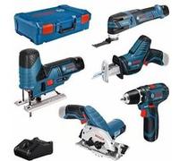 Pack de 5 outils sansfil Bosch GSR GST GOP GKS GSA 12 V 3 batteries 3 Ah en coffret LBOXX G