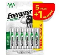 Energizer ENR Recharge Power Plus 700 AAA BP5+1 - Batteries rechargeables (700 mAh, Hybrides nickel-métal (NiMH), AAA, 1,2 V, Argent, 6 pièce(s))