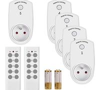 Pack de 5 Prises Radiocommandées avec 2 Télécommandes, Set de Prises Intelligentes, Prises Télécommandées, Prise Basse Consommation pour Décoration de Fêtes, Décorations de Noël, électroménager