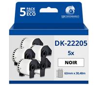 Pack de 5 Rouleaux Étiquettes compatible avec BROTHER DK-22205 - Largeur 62 mm x 30,48 mètres - Te
