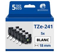 Pack de 5 Rubans compatible avec Brother TZe241 - Texte noir sur fond blanc - Largeur 18 mm x 8 mèt