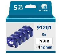 Pack de 5 Rubans compatible avec DYMO Letratag 91201 noir sur blanc