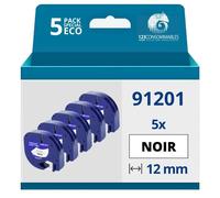 Pack de 5 Rubans compatible avec DYMO Letratag 91201 noir sur blanc