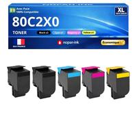 Pack de 5 Toners compatible pour Lexmark 80C2XK0 80C2XC0 80C2XM0 80C2XY0 Noir et Couleurs