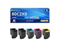 Pack de 5 Toners compatible pour Lexmark 80C2XK0 80C2XC0 80C2XM0 80C2XY0 Noir et Couleurs