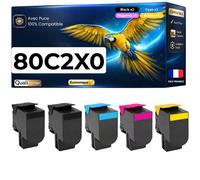 Pack de 5 Toners compatible pour Lexmark 80C2XK0 80C2XC0 80C2XM0 80C2XY0 Noir et Couleurs
