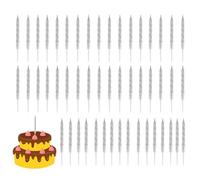 Pack de 50 Bougies Anniversaire Or Spirales, Bougies de Gâteau d'Anniversaire Longues avec Supports, Bougies d'Anniversaire en Spirale, Bougies Anniversaire Adulte (Silver)