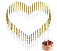Pack de 50 Bougies d'Anniversaire en Doré, Métallique Bougie, Bougies de Décoration de Gâteau avec Support, Idéales pour Fêtes, Mariages, Célébrations, Paraffine de Haute Qualité, Sans Fumée