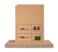 Pack de 50 Feuilles de Papier Kraft A4 - 260 g, 21 x 29,7 cm, Papier Cartonné Naturel pour Loisirs Créatifs, Impression et Création, Idéal pour Cartes, Étiquettes, Cadeaux et Projets Vintage