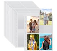 Pack de 50 Housses A4 pour Photos avec 400 Compartiments pour Classeurs 2/3/4 Anneaux, pochette plastique carte avec 4 Compartiments, Pages de Rechargement pour Albums Photo (109x153 mm).