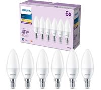 Philips, pack de 6 ampoules LED E14 format flamme, 40W, blanc chaud