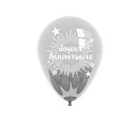 Pack de 6 Ballons 'Joyeux Anniversaire' Argenté / Dimensions : 30 x 30 cm