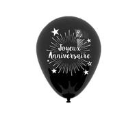 Pack de 6 Ballons 'Joyeux Anniversaire' Noir / Dimensions : 30 x 30 cm