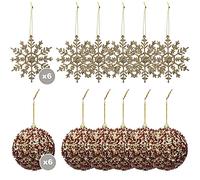 PACK DE 6 BOLAS NAVIDAD BLANCA, ROJA Y DORADA MÁS 6 ADORNOS NAVIDEÑOS ESCAMAS DORADAS