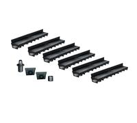Pack de 6 : Caniveau Extérieur avec Grille à Fente en PP recyclé Classe A15 MEAPARK - Caniveaux pour Terrasse, Piscine, Jardin - Largeur Utile 10cm