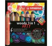 Pack de 6 crayons multi-talents Stabilo Woody 3 en 1 Arty Multicolore G