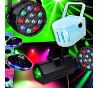 pack de 6 jeux de lumières 2 par-mini ibiza + 2 ovni ufo led + 1 derby rgbw + 1 gobo flower