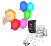 Pack de 6 lampes hexagonales LED tactiles 6 Led RGB - Contrôle par télécommande - Alimentation USB - Interconnectables G