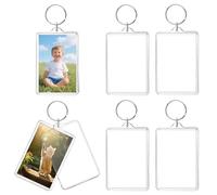 Pack de 6 porte-clés photo - Porte-clés acrylique transparent de 7 x 5 cm en design cadre photo - Porte-clés photo double face non imprimé avec anneau pour clé à personnaliser
