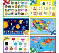 Pack de 6 Sets de Table pour Enfants, antidérapants, lavables, réutilisables, éducatifs sur Les thèmes de l'alphabet, des nombres, des Formes et des Couleurs, de l'univers, de la Carte pour la Maison