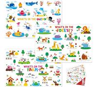 Pack de 6 Sets de Table pour Enfants, Antidérapants, Lavables, Réutilisables, Sets de Table Éducatifs - Dinosaures, Animaux de Ferme/Sauvages/Marins, Chantier de Construction, Univers