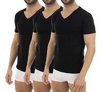 Pack de 6 unités. Maillot de Corps Lycra L420 pour Homme, Manches Courtes et col en V. - Noir - XL