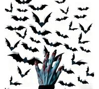 Pack de 60 Chauve Souris Halloween Decoration, 60 Chauve Souris, 4 modèles de Décorations Chauves Souris, Chauves Souris d'Halloween à Decorations 3D Black Bats Wall Stickers