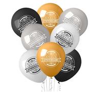 Pack de 8 Ballons 'Joyeux Anniversaire' - 4 Couleurs différentes : Noir, Blanc, Doré, Gris