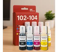 Pack de 8 Cartouches Compatibles EPSON 102-104 pour Imprimantes EcoTank ET L800 à EcoTank ET L14000 & ET2500 à ET 18100, 4x70ml