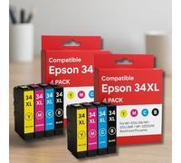 Pack de 8 Cartouches Compatibles EPSON 34XL pour Imprimantes WF 3720DW, 3720DWF, 3725DW & Workforce Pro 3720DW, 3720DWF, 3725DW