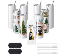pack de 8 gobelets à sublimation-Lisse, 887 ml, gobelet à double paroi en acier inoxydable avec paille, couvercle, brosse, fond, film rétractable, boîte cadeau, pour presse à chaleur & transfert de ch