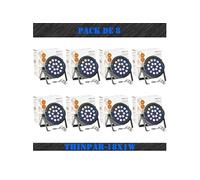 Pack de 8 Projecteurs Par THINPAR-18X1W RGB - Télécommande DMX Extra-plats Soirée Dj LED Fête Club Discothèque