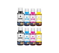 Pack de 8 Recharges d'encre Générique Noirs et Couleurs GT51 GT52 2 x 135 ml + 6 x 70 ml compatible pour HP Deskjet GT Ink Tank
