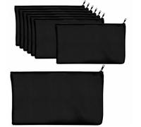 Pack de 8 Sacs en Coton Vierge Artisanat Sachets à Fermeture éclair Trousse de Maquillage pour Rangement Fixe des Cosmétiques (Noir, 21 x 12 cm)