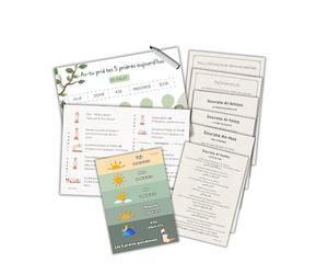 Pack de 9 affiches pour Apprendre la Prière, A4 et A5, Stickers, Adhésives, pour Enfants et Adultes, avec Feutre effaçable, Guide des gestes de la prière, Sourate, Tachaoud, salutation sur Ibrahim