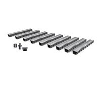 Pack de 9 : Caniveau Extérieur avec Grille passerelle en Acier galvanisé A15 MEAPARK - Caniveaux pour Terrasse, Jardin - Largeur Utile 10cm Passage piéton