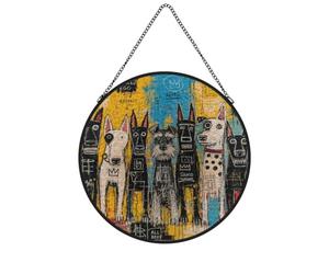 Pack de Chiens de Rue Ornement Style Vitrail 20x20cm pour la Maison | Néo expressionniste et Couleur urbaine sur verre décoratif, 7.8x7.8in (20x20cm), avec chaîne en métal pour la véranda