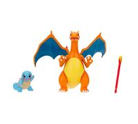 Pack de Combat Flamme et Eau Pokémon - Figurines de Combat Dracaufeu de 11 cm et Carapuce de 5 cm avec Un Accessoire Lanceur de feu