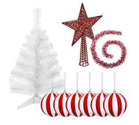 Pack de décoration de Noël: sapin blanc 70 cm avec base + 6 boules de Noël Bouges blancs et rouges
