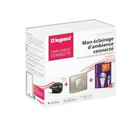 Pack de démarrage Ambiance Céliane with Netatmo pour logement connecté avec fiche Control mobile, 1 Ampoule couleur RGWB E27 Zigbee 3.0 dimmable, 1 commande sans fils pour variation de couleur titane